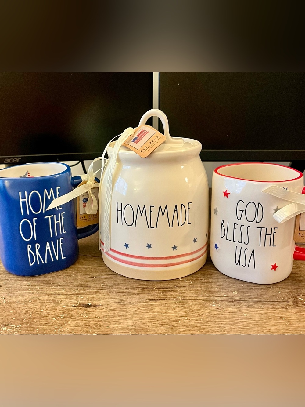 🇺🇸 ✨ RARE- Rae Dunn America Patriotic theme- Set of 3- Canister & 2 mugs- NWT
